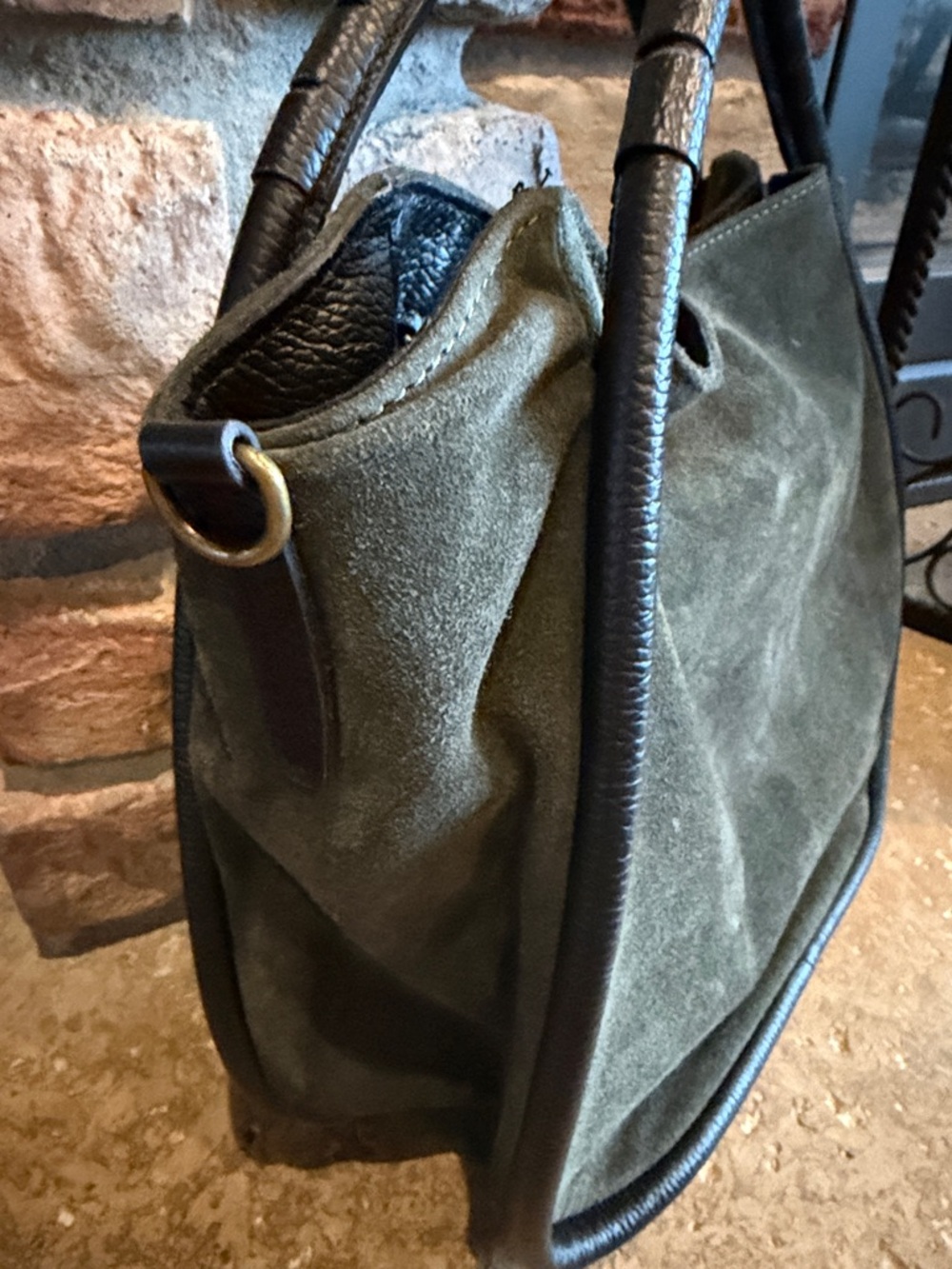 CHEVAL Firenze Italian Green Suede Bag with Black Leather Trim - Picture 4 of 7